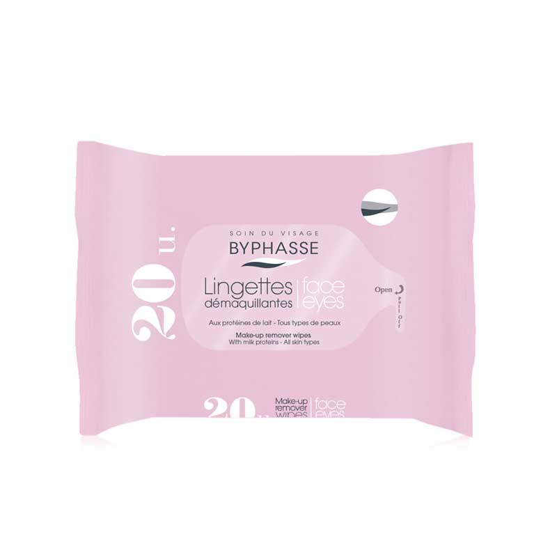BYPHASSE MAKE-UP REMOVER WIPES WITH MILK PROTEINS ALL SKIN TYPES 20U.