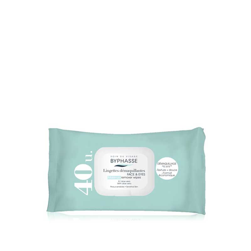 BYPHASSE MAKE-UP REMOVER WIPES WITH ALOE VERA SENSITIVE SKI N 20U.