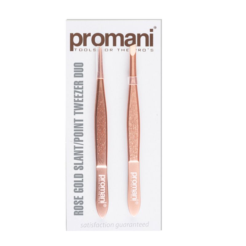  PROMANI ROSE GOLD SLANT/POINT TWEEZER DUO